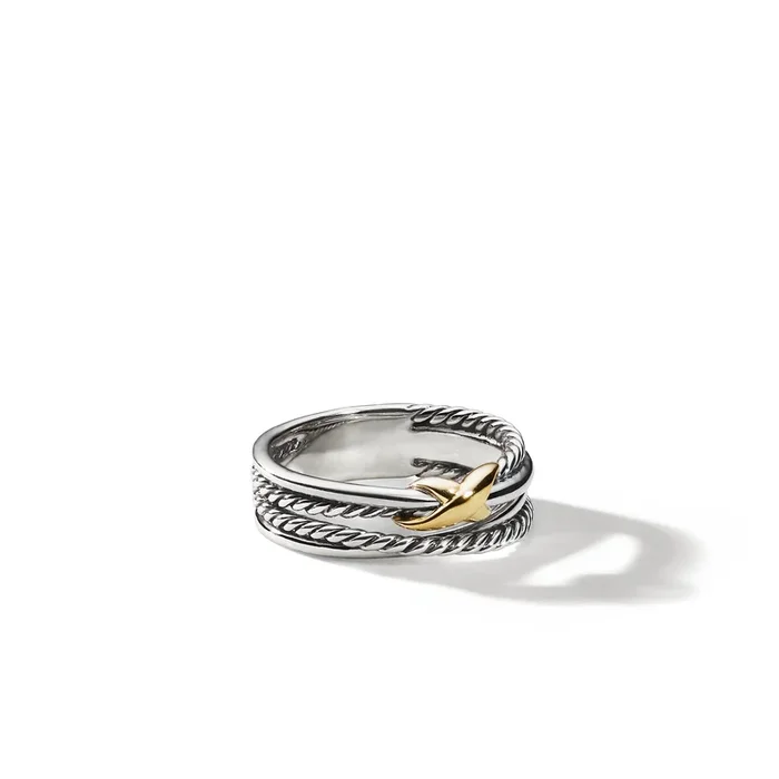 X Crossover Band Ring in Sterling Silver with 18K Yellow Gold, 6mm
