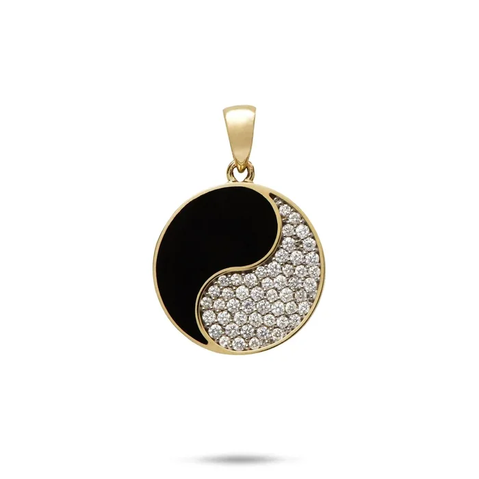 Yin Yang Black Coral Pendant in Gold with Diamonds – 20mm