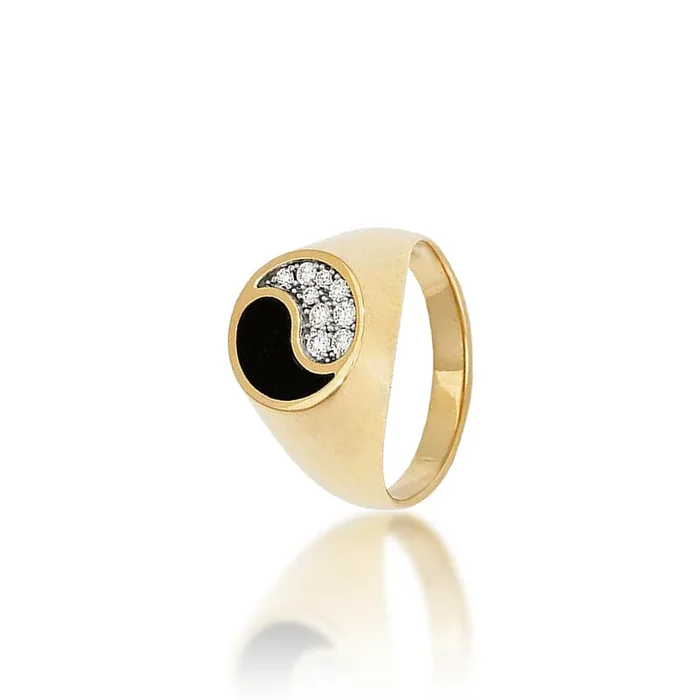 Yin Yang Black Coral Ring in Gold with Diamonds – 13mm